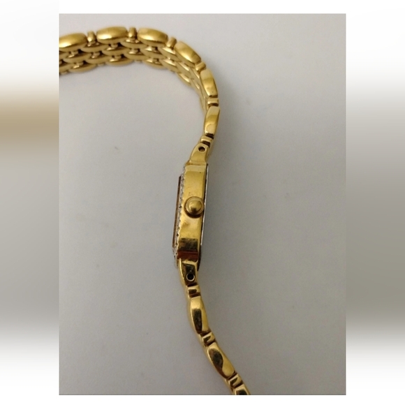 Wittnauer Tank Watch Women 13mm Gold Dial Gold Tone Crystal Bezel New Battery - Picture 5 of 7